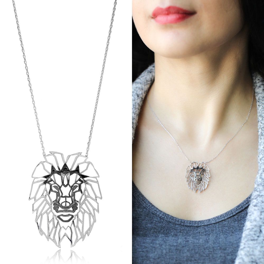 Origami Lion Minimalist Design Sterling Silver Pendant